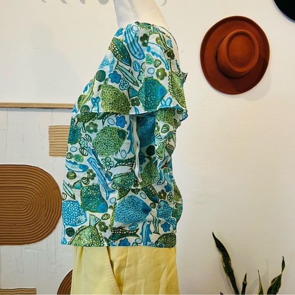 Anthropologie Vanessa Virginia Silk Fish Print Off Shoulder Blouse - Picture 4 of 12